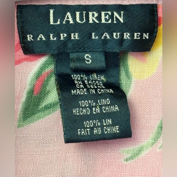 Lauren Ralph Lauren Linen Sleeveless Floral tie Blouse pink button down - Picture 5 of 6